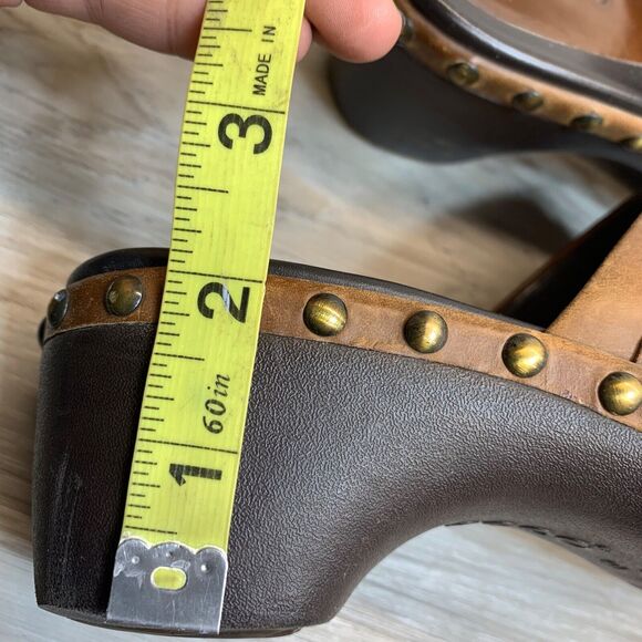 Ecco Leather Studded Slip On Size 6 EU 37 Mules Clogs Chunky Strap Boho Brown - Picture 11 of 14